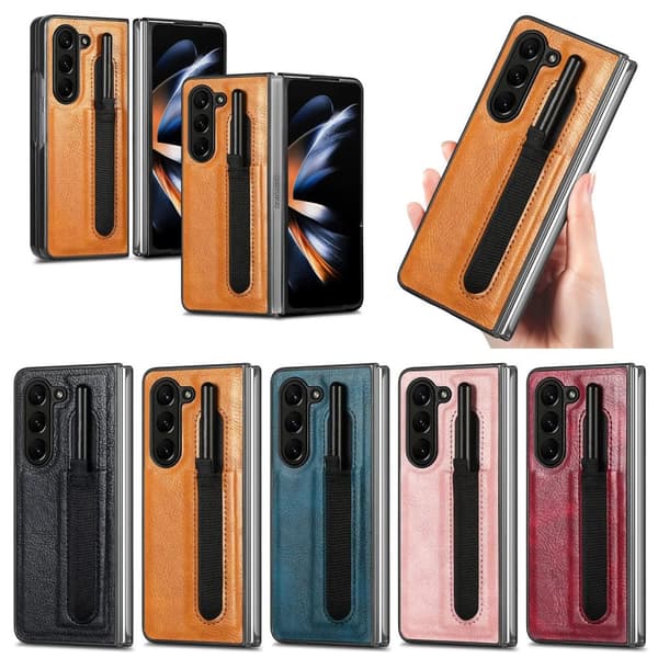 Läderfodral med pennhållare för Samsung Galaxy Z Fold 5