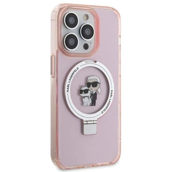 KARL LAGERFELD iPhone 15 Pro Mobilskal MagSafe Ringställ - Rosa