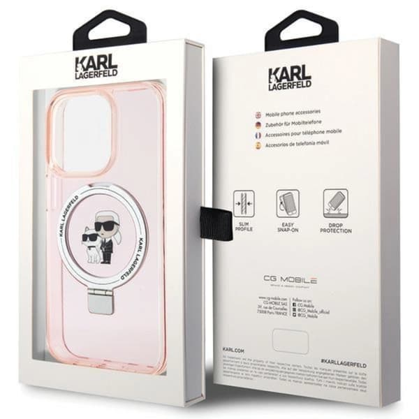 KARL LAGERFELD iPhone 15 Pro Mobilskal MagSafe Ringställ - Rosa