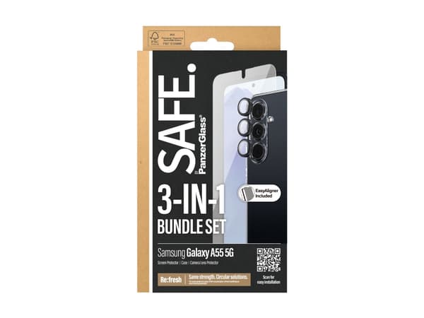 PanzerGlass SAFE. by ® 3-i-1 beskyttelsespakke Samsung Galaxy A55 5G, Samsung, Samsung - Galaxy A55 5G, Tørr applikasjon, Ripebestandig, Støtsikker,
