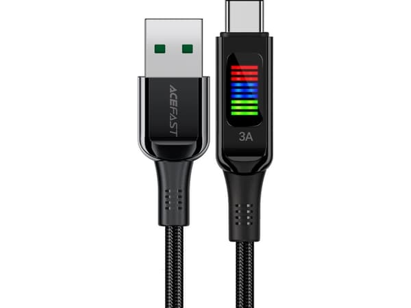 Acefast C7-04 USB-A USB-C 60W 1.2m kaapeli näytöllä - musta