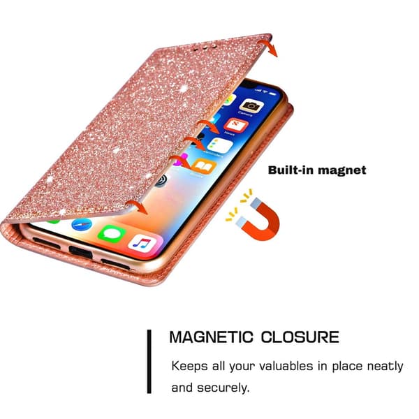 Glitter Plånboksfodral Samsung Galaxy A15 Roséguld