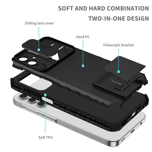 Kickstand Skal Samsung Galaxy A15 Kameraskydd Svart