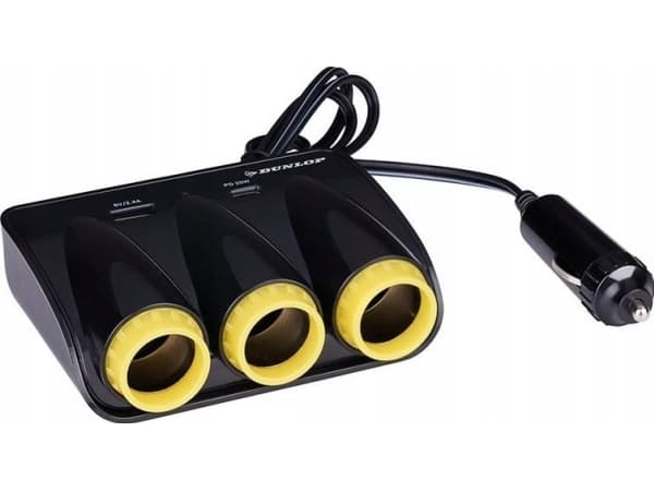 Dunlop - USB-A + USB-C 20W PD billaddare / 3x 12/24V cigarettändaruttag splitter (svart)