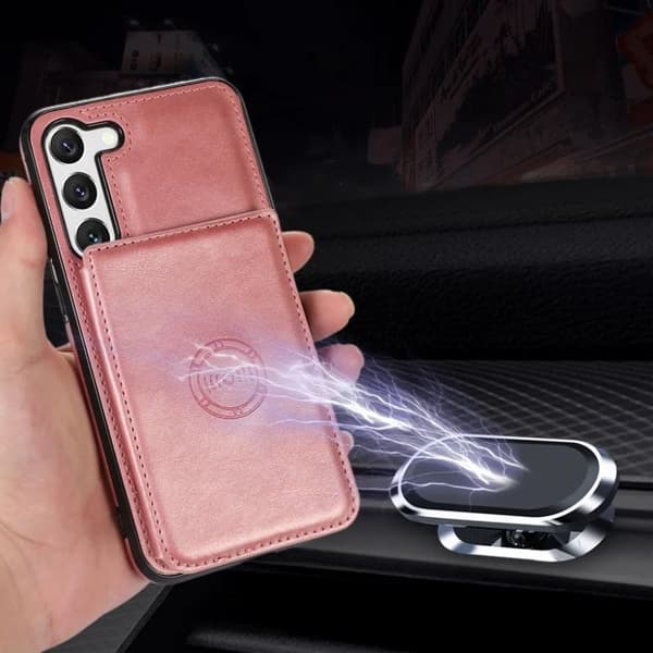 Galaxy S23 Mobilskal Korthållare Kickstand Magnetiskt - Rosaguld