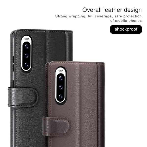 Sony Xperia 10 V Plånboksfodral Äkta Läder Flip - Svart