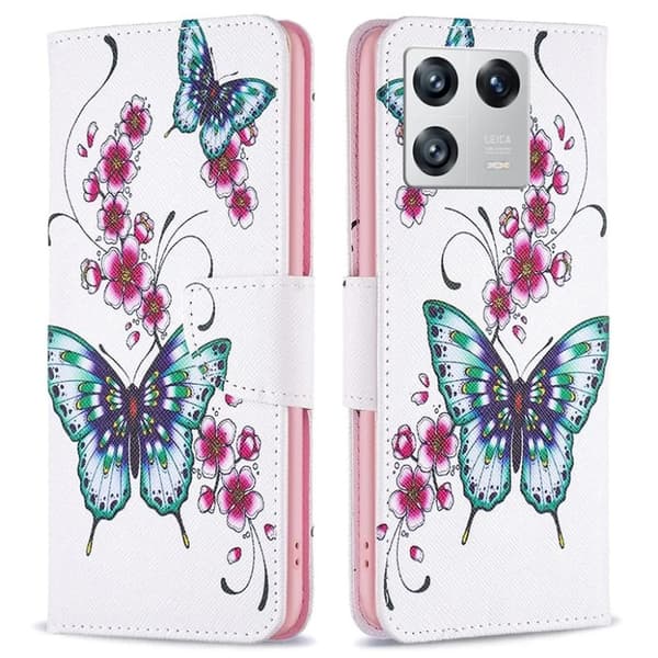 Xiaomi 13 5G Plånboksfodral - Persikablomning och Fjärilar