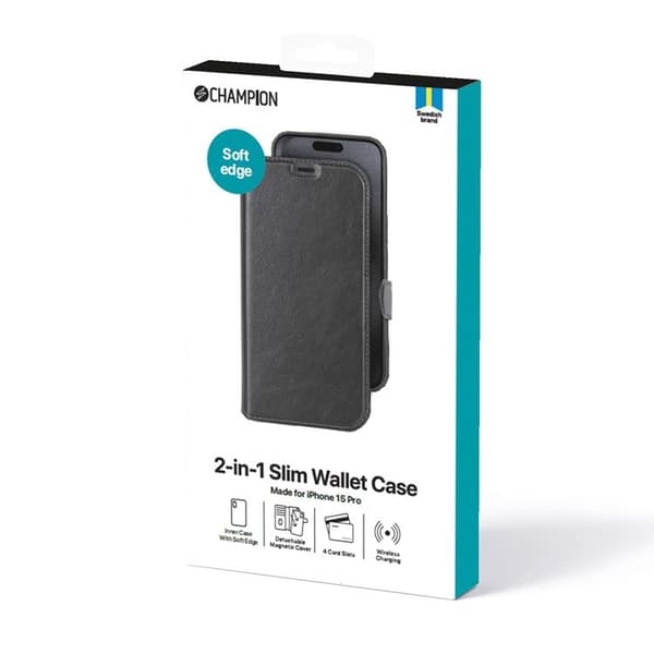 Celly iPhone 15 Pro Plånboksfodral 2-in-1 Slim - Svart