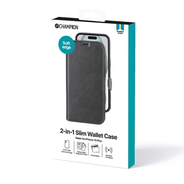 Celly iPhone 15 Plus Plånboksfodral 2-in-1 Slim - Svart
