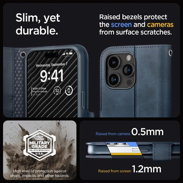 Spigen iPhone 15 Pro Plånboksfodral 'S' Pro - Navy