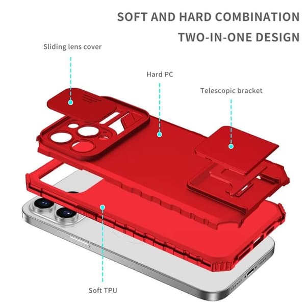 iPhone 15 Pro Max Mobilskal med Skjutkameralock - Röd