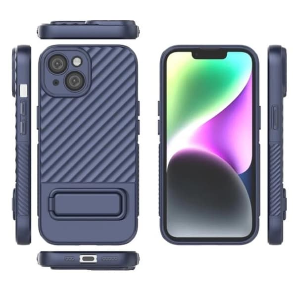 iPhone 15 Mobilskal Kickstand TPU - Mörkblå
