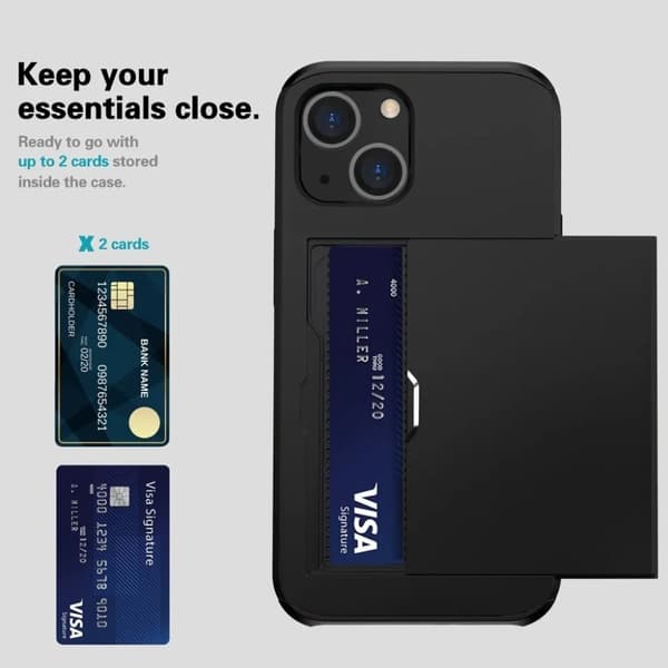 iPhone 15 Plus Mobilskal Korthållare - Svart