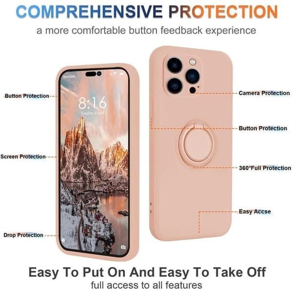 iPhone 15 Pro Max Mobilskal Ringhållare Liquid Silikon - Rosa