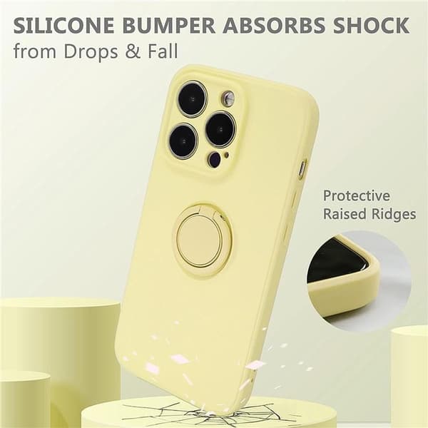 iPhone 15 Pro Max Mobilskal Ringhållare Liquid Silikon - Gul