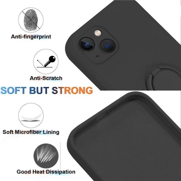 iPhone 15 Plus Mobilskal Ringhållare Liquid Silikon - Svart