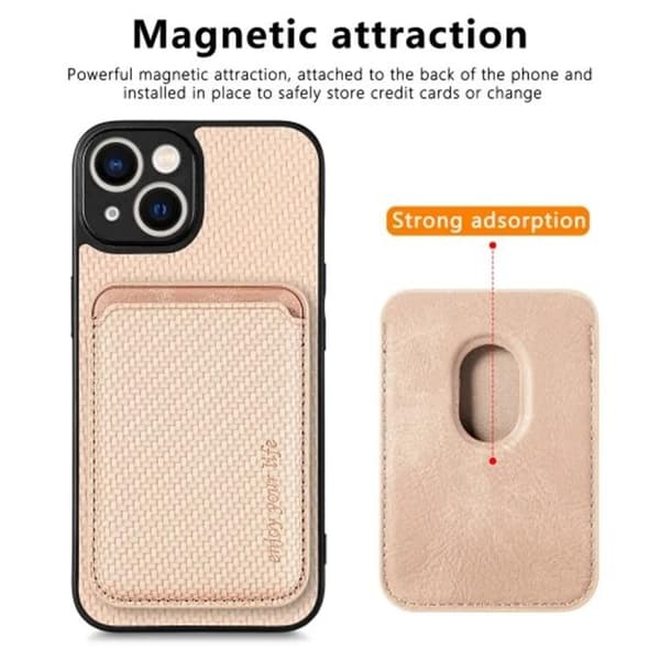 iPhone 15 Mobilskal Korthållare Kolfiber - Rosa