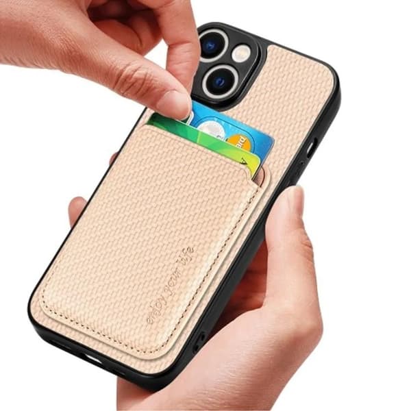 iPhone 15 Mobilskal Korthållare Kolfiber - Rosa