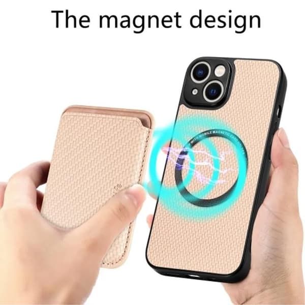 iPhone 15 Mobilskal Korthållare Kolfiber - Rosa