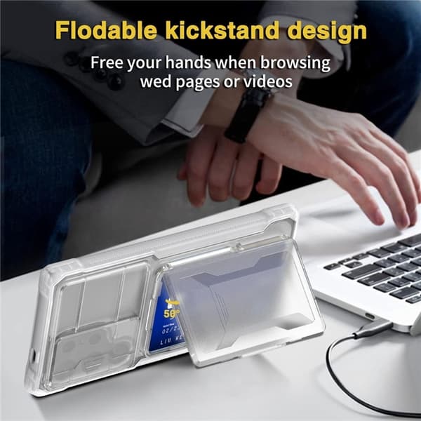 GKK Galaxy S24 Ultra Mobilskal Korthållare KickStand - Clear