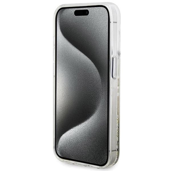 Guess iPhone 15 Mobilskal Liquid Glitter Gold Stripes