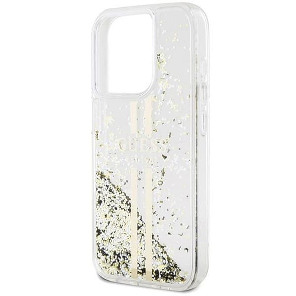 Guess iPhone 15 Mobilskal Liquid Glitter Gold Stripes