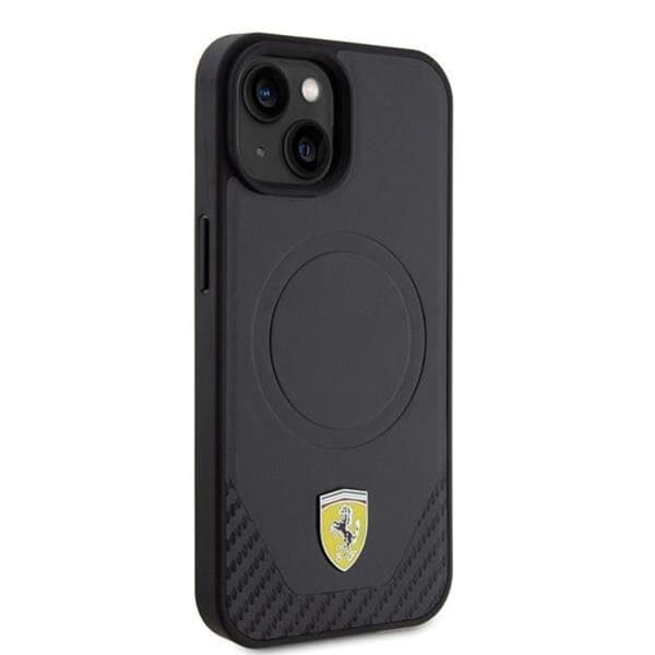 Ferrari iPhone 15 Mobilskal Magsafe Carbon Metal Logo - Svart
