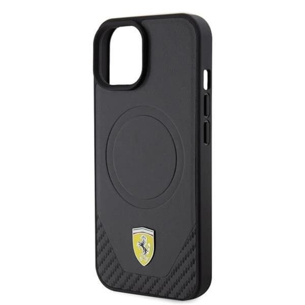 Ferrari iPhone 15 Mobilskal Magsafe Carbon Metal Logo - Svart