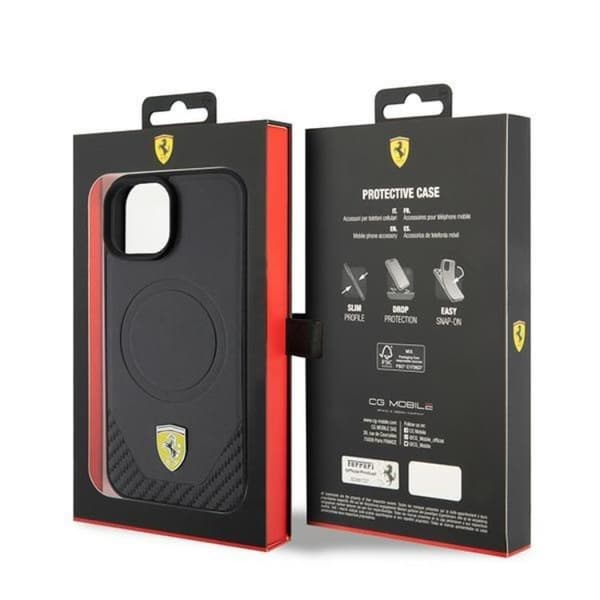 Ferrari iPhone 15 Mobilskal Magsafe Carbon Metal Logo - Svart