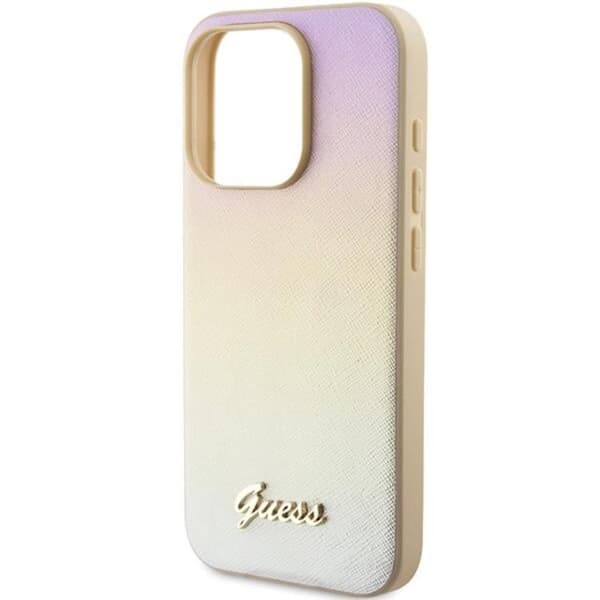 Guess iPhone 15 Pro Mobilskal Saffiano Iridescent Script - Guld