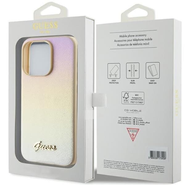 Guess iPhone 15 Pro Mobilskal Saffiano Iridescent Script - Guld