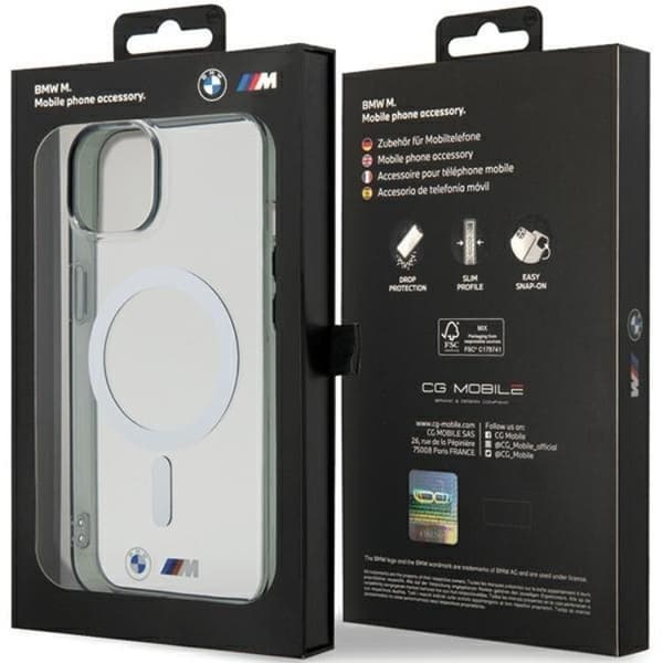 BMW iPhone 15 Mobilskal Magsafe Silver Ring - Transparent