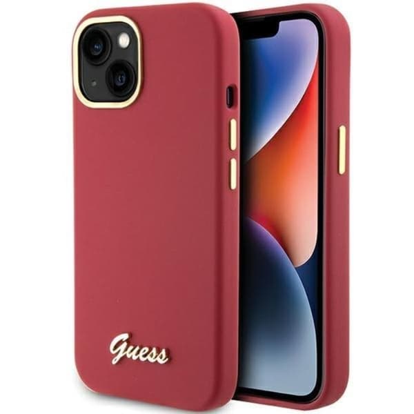 Guess iPhone 15 Mobilskal Silikon Script Metal Logo Frame