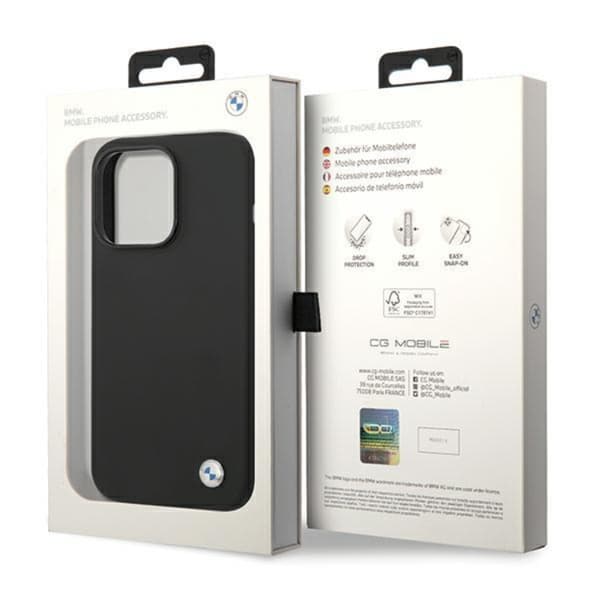 BMW iPhone 15 Pro Mobilskal Silikon Metal Logo - Svart