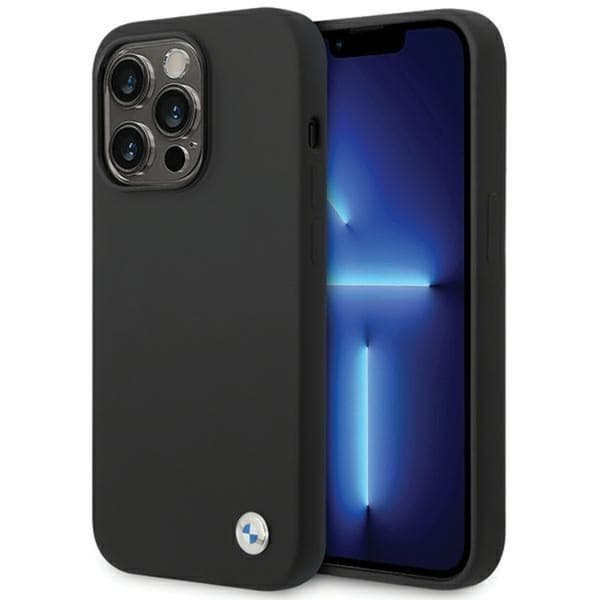 BMW iPhone 15 Pro Mobilskal Silikon Metal Logo - Svart