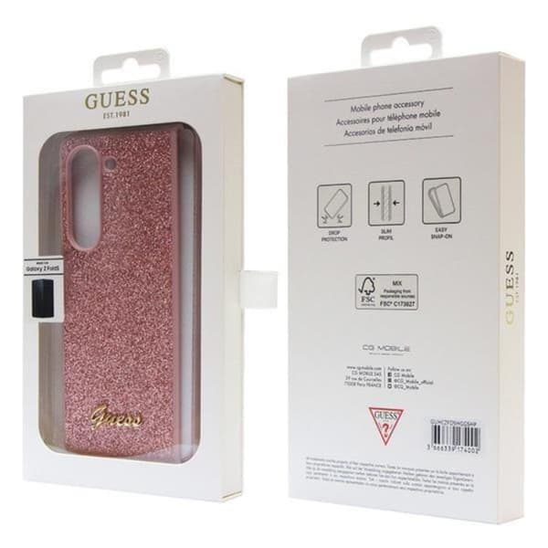 Guess Galaxy Z Fold 5 Mobilskal Läder Triangle Strass - Rosa