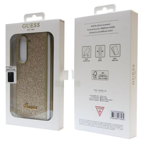 Guess Galaxy Z Fold 5 Mobilskal Läder Triangle Strass - Guld