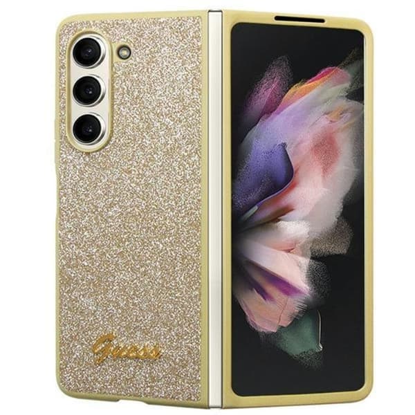 Guess Galaxy Z Fold 5 Mobilskal Läder Triangle Strass - Guld
