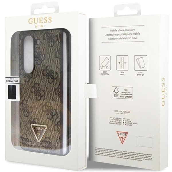 Guess Galaxy Z Fold 5 Mobilskal Läder 4G Diamond Triangle - Brun