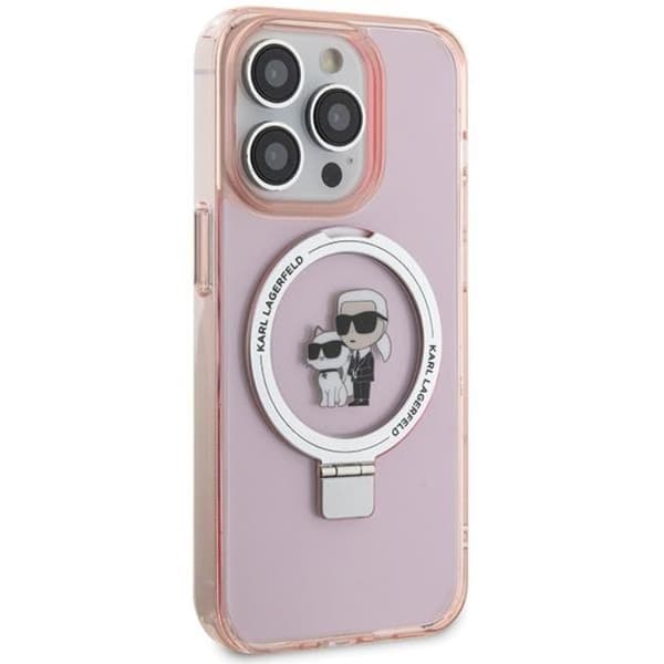 KARL LAGERFELD iPhone 15 Pro Max Mobilskal MagSafe Ringställ - Rosa