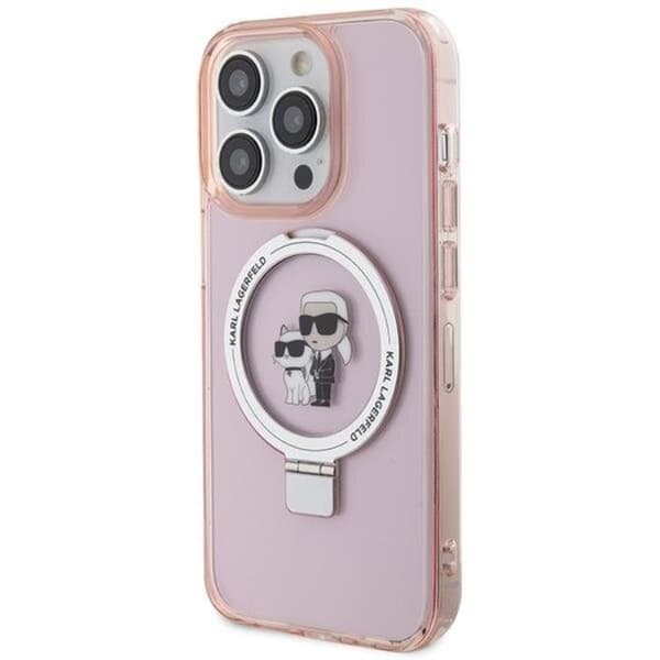 KARL LAGERFELD iPhone 15 Pro Max Mobilskal MagSafe Ringställ - Rosa