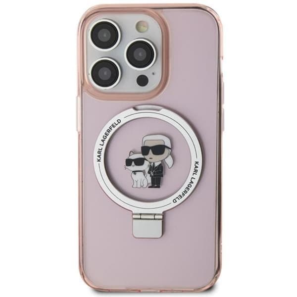 KARL LAGERFELD iPhone 15 Mobilskal MagSafe Ringställ - Rosa