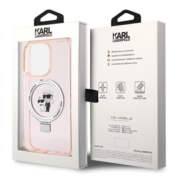 KARL LAGERFELD iPhone 15 Mobilskal MagSafe Ringställ - Rosa