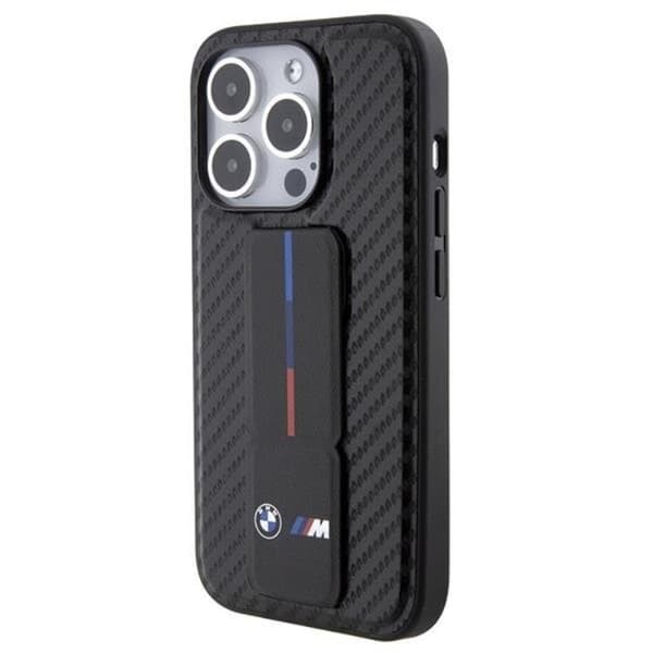 BMW iPhone 15 Pro Mobilskal Grip Stand Smooth & Carbon - Svart