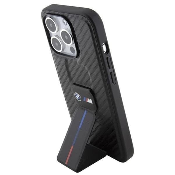 BMW iPhone 15 Pro Mobilskal Grip Stand Smooth & Carbon - Svart