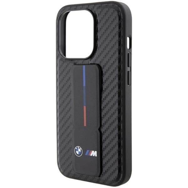 BMW iPhone 15 Pro Mobilskal Grip Stand Smooth & Carbon - Svart
