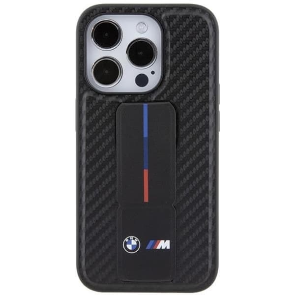 BMW iPhone 15 Pro Mobilskal Grip Stand Smooth & Carbon - Svart