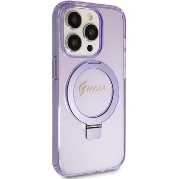 Guess iPhone 15 Pro Mobilskal Magsafe Ringställ Script Glitter
