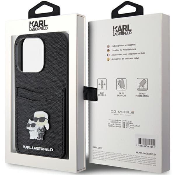 Karl Lagerfeld iPhone 15 Pro Mobilskal Korthållare Metal Logo