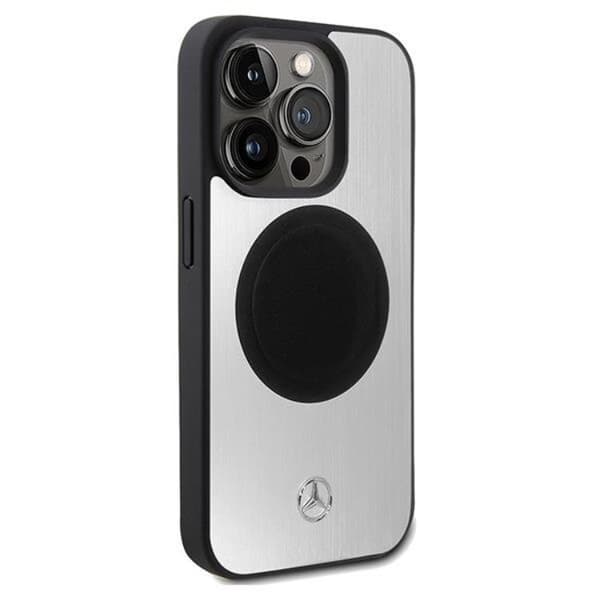 Mercedes iPhone 15 Pro Max Mobilskal MagSafe Läder & Alu - Silver